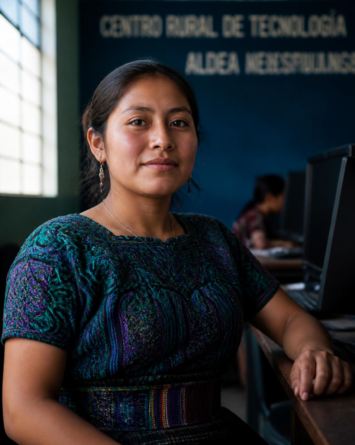 Estudiante en un centro comunitario de tecnología en Guatemala